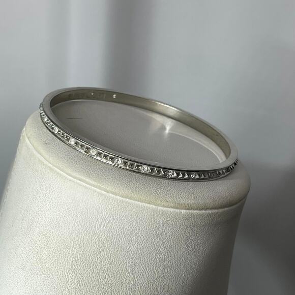 LOFT Ann Taylor silver tone bangle bracelet rhinestone signed costume jewelry - Picture 4 of 9